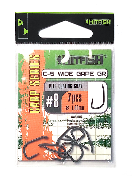 картинка Одинарный крючок HITFISH Carp Series PTFE-GR C-5 Wide Gape GR от производителя Hitfish